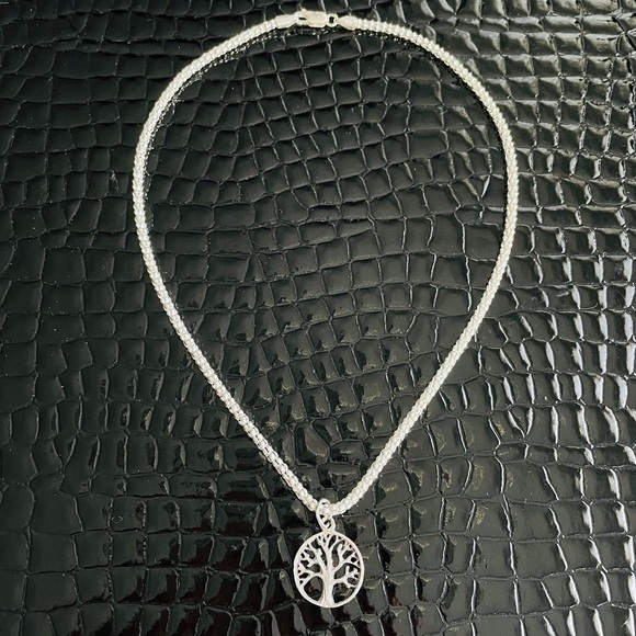 Tree Pendant Charm Chain Choker Sterling Silver Necklace - Picture 2 of 6